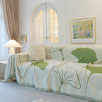 Cozy Couch Throw Blanket with Tassels, Jacquard Leaf Pattern Furniture Protector