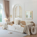 Cozy Couch Throw Blanket with Tassels, Jacquard Leaf Pattern Furniture Protector