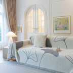 Cozy Couch Throw Blanket with Tassels, Jacquard Leaf Pattern Furniture Protector