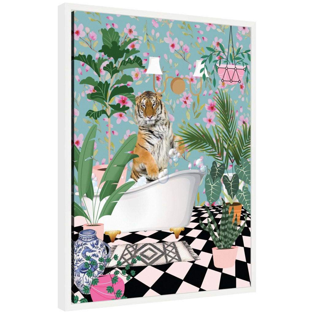 Sylvie Beaded Maximalist Tiger Bath Framed Canvas by Honey Island Studio