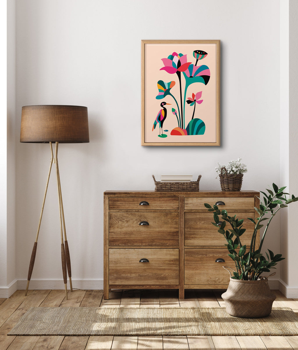 Blake Mid Century Modern Lotus Framed Printed Glass by Rachel Lee of My Dream Wall