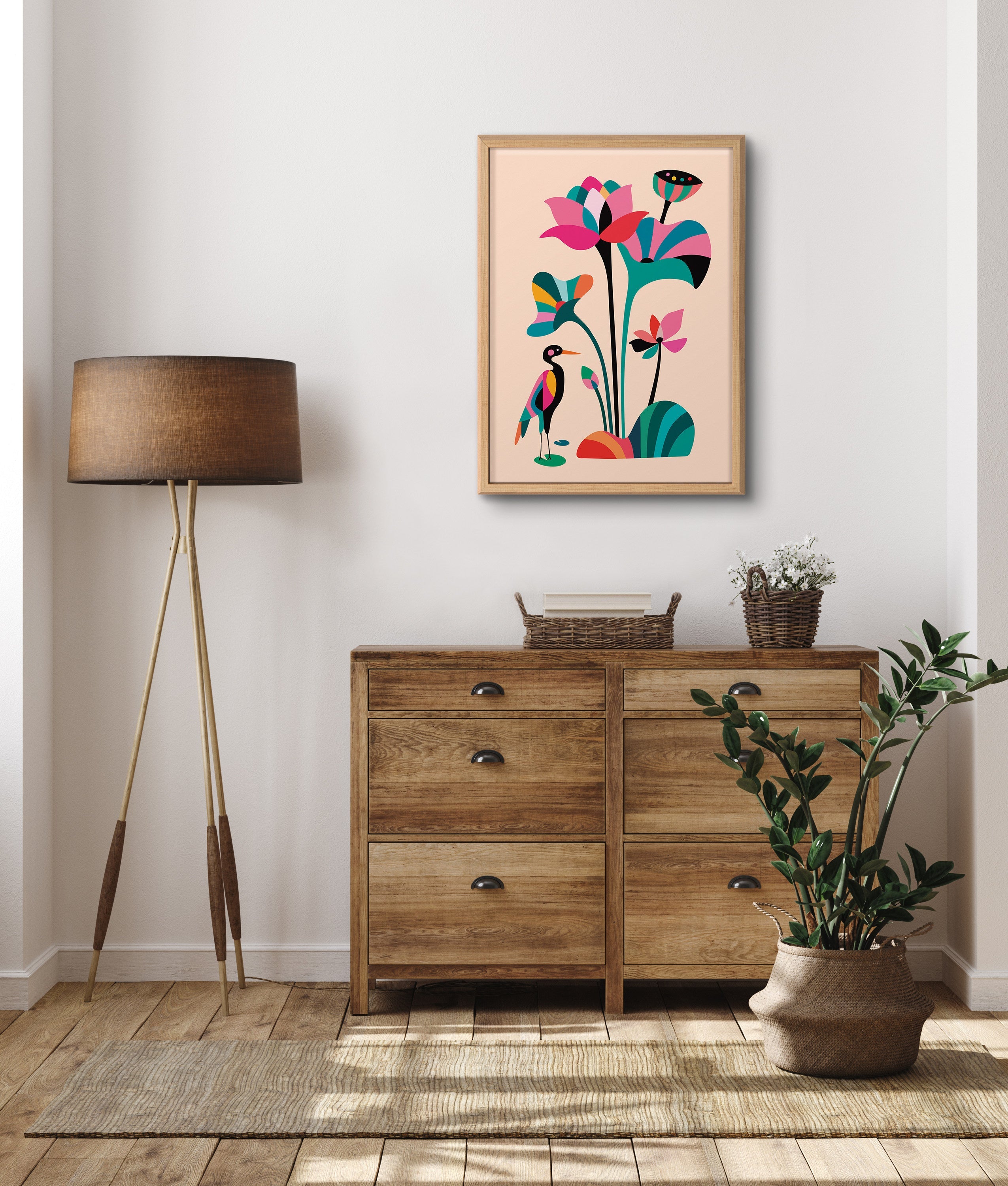 Blake Mid Century Modern Lotus Framed Printed Glass by Rachel Lee of My Dream Wall