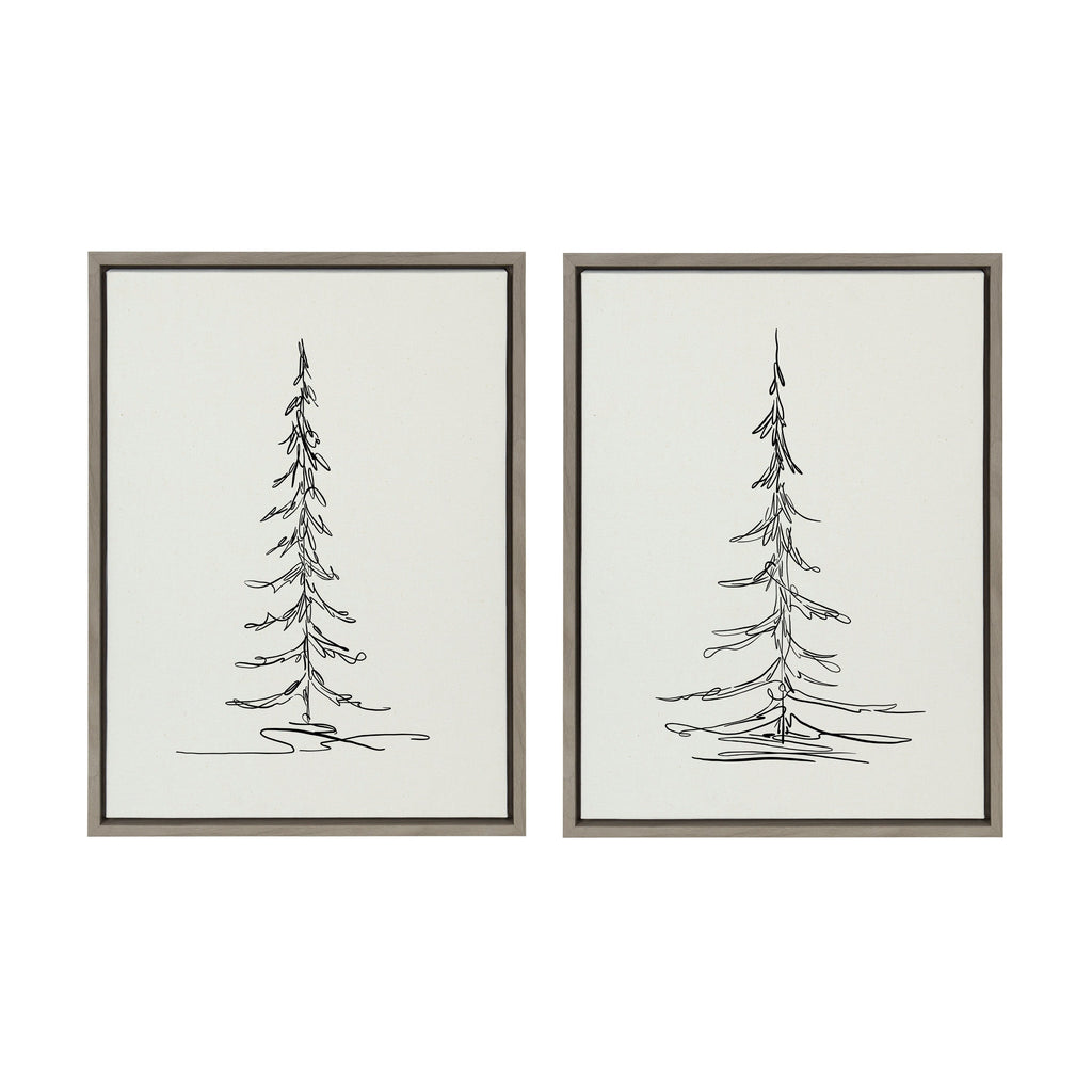 Sylvie Minimalist Evergreen Trees Sketch Framed Canvas Art Set by The Creative Bunch Studio