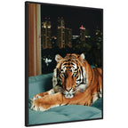 Sylvie Tiger in the City at Night 1 Framed Canvas by Michael Schauer