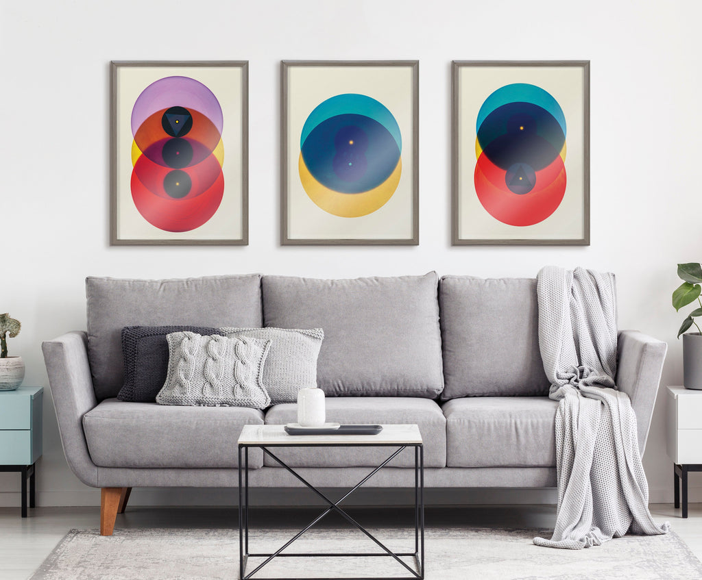 Blake Colorful Records Blue Yellow Framed Printed Glass by Emiko and Mark Franzen of F2Images