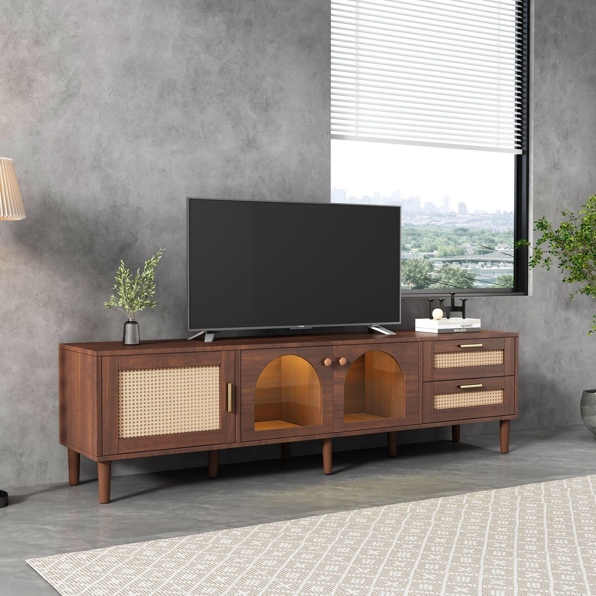TV Stand With App-Controlled LED Lights, 2 Drawers & Door Storage