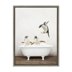 Sylvie Penguins Playing in Rustic Bath Framed Canvas by Amy Peterson Art Studio