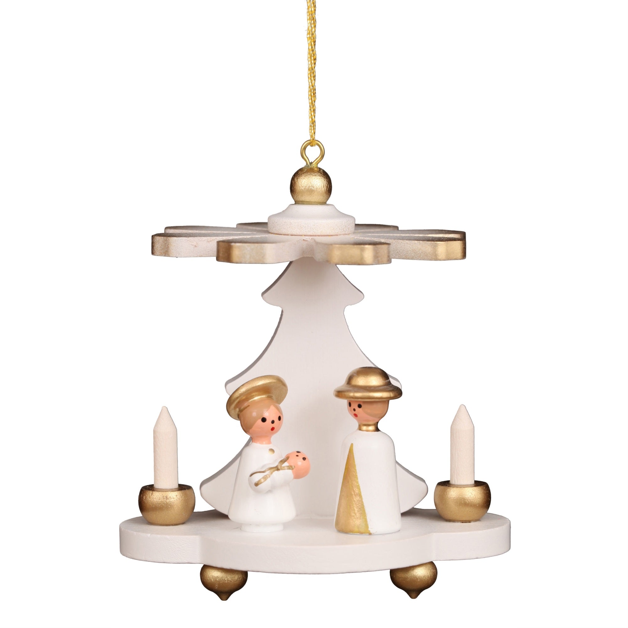 10-0907 - Christian Ulbricht Ornament - White Pyramid With Holy Family - 3H x 2.75W x 2.25D