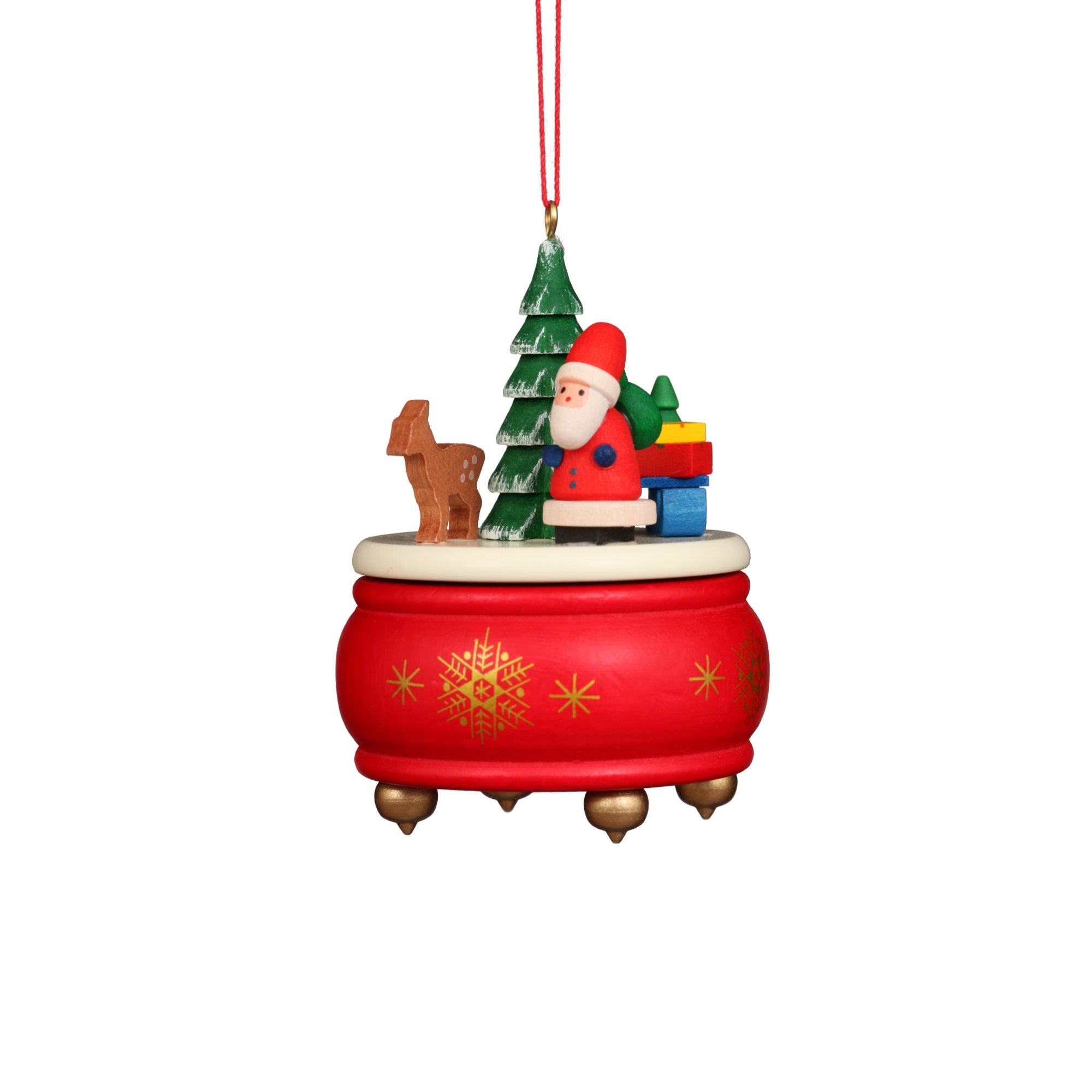 10-0924 - Christian Ulbricht Ornament - Red Music Box With Santa - 3H x 2.5W x 2.5D