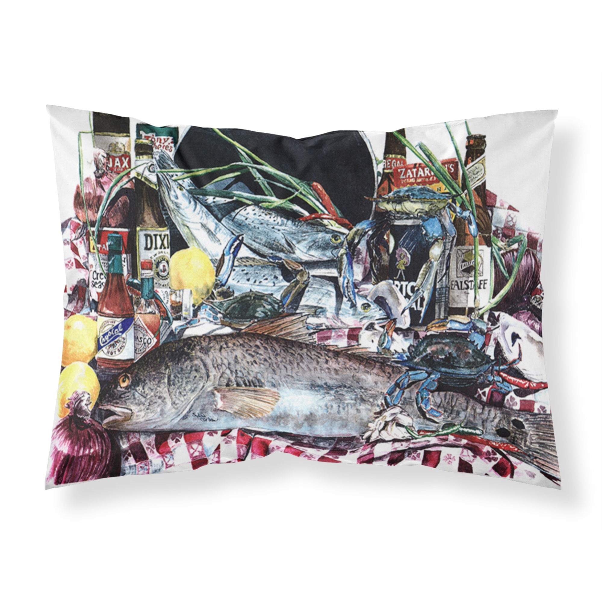 'Caroline'S Treasures 1001Pillowcase Fish And Beers From New Orleans Moisture Wicking Fabric Standard Pillowcase, Large, Multic