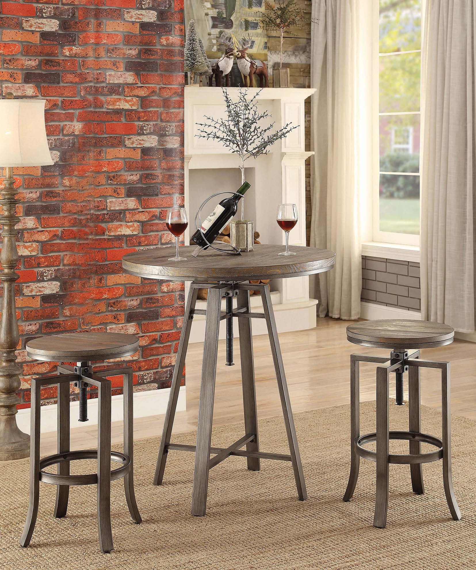 Bar Table With Swivel Adjustable Height Mechanism Brushed Nutmeg And Slate Grey 101811