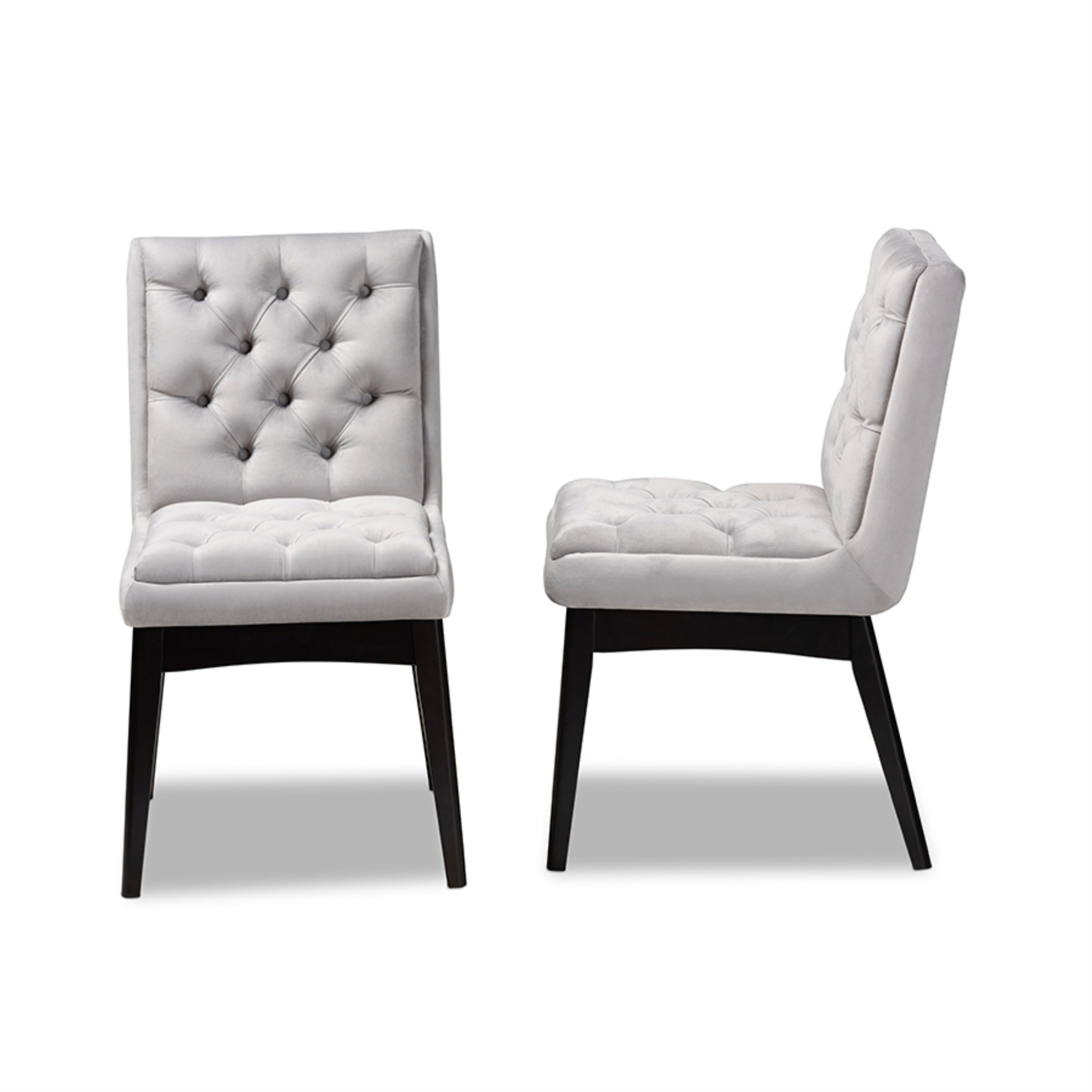 Baxton Studio Makar Modern Transitional Light Grey Fabric Upholstered and Walnut Brown Finished Wood 2-Piece Dining Chair Set