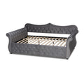 Baxton Studio Abbie Traditional and Transitional Grey Velvet Fabric Upholstered and Crystal Tufted Queen Size Daybed