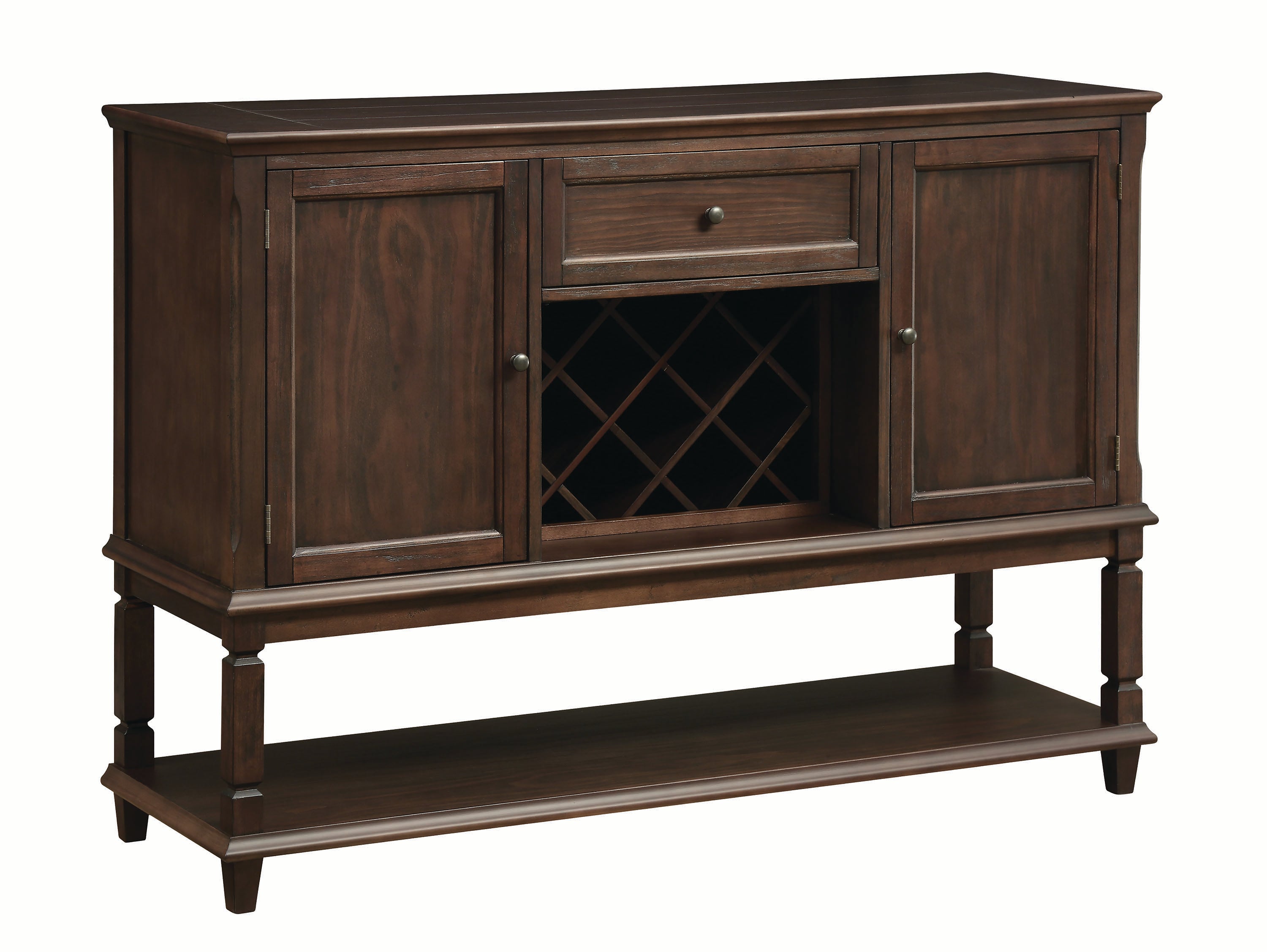 Coaster Parkins Collection 58" Server With 2 Doors 1 Drawer Wine Bottle Storage Bottom Shelf Gunmetal Knobs And Poplar Wood Construction Rustic Espresso 107415