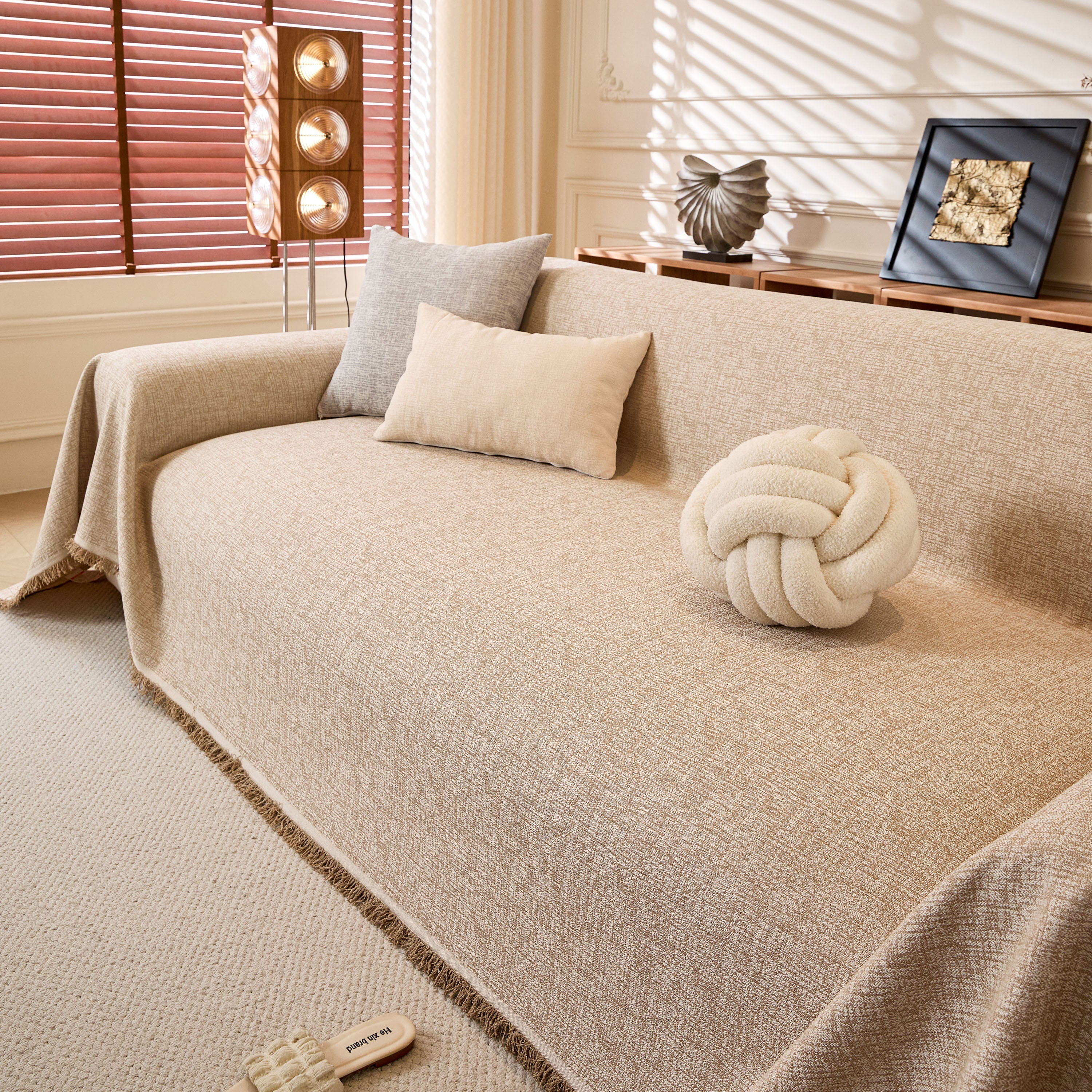 Linen-Look Textured Couch Throw Cover, Breathable Sofa Blanket & Furniture Protector