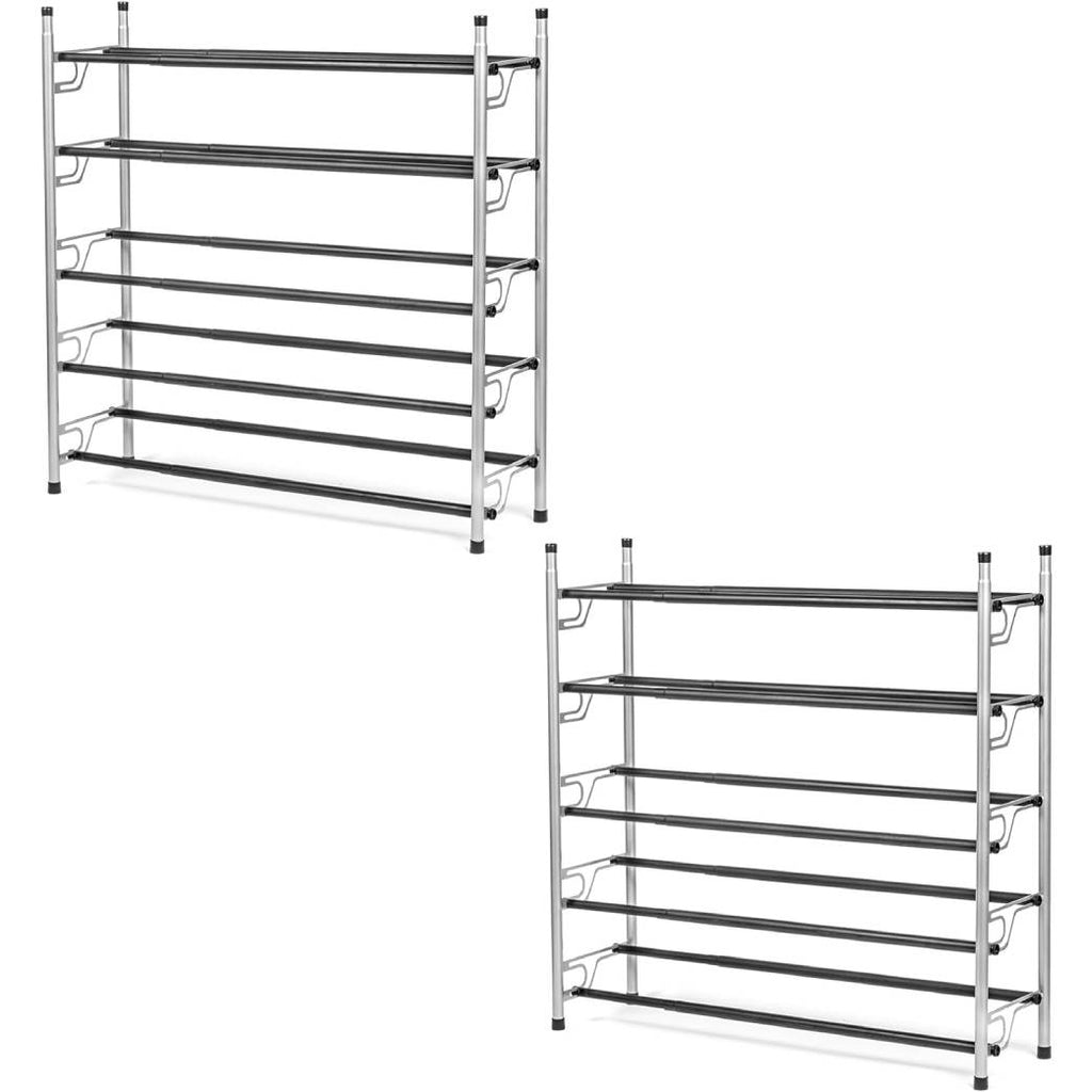 5-Tier Adjustable Freestanding Shoe Rack Organizer, Stackable Metal, Chrome