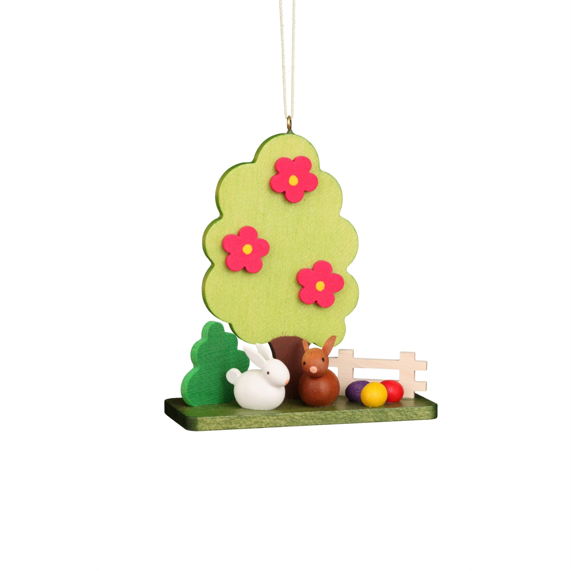 11-0610 - Christian Ulbricht Ornament - Rabbit Couple at Tree - 3.25'' x 2.8''W x 1.15''D