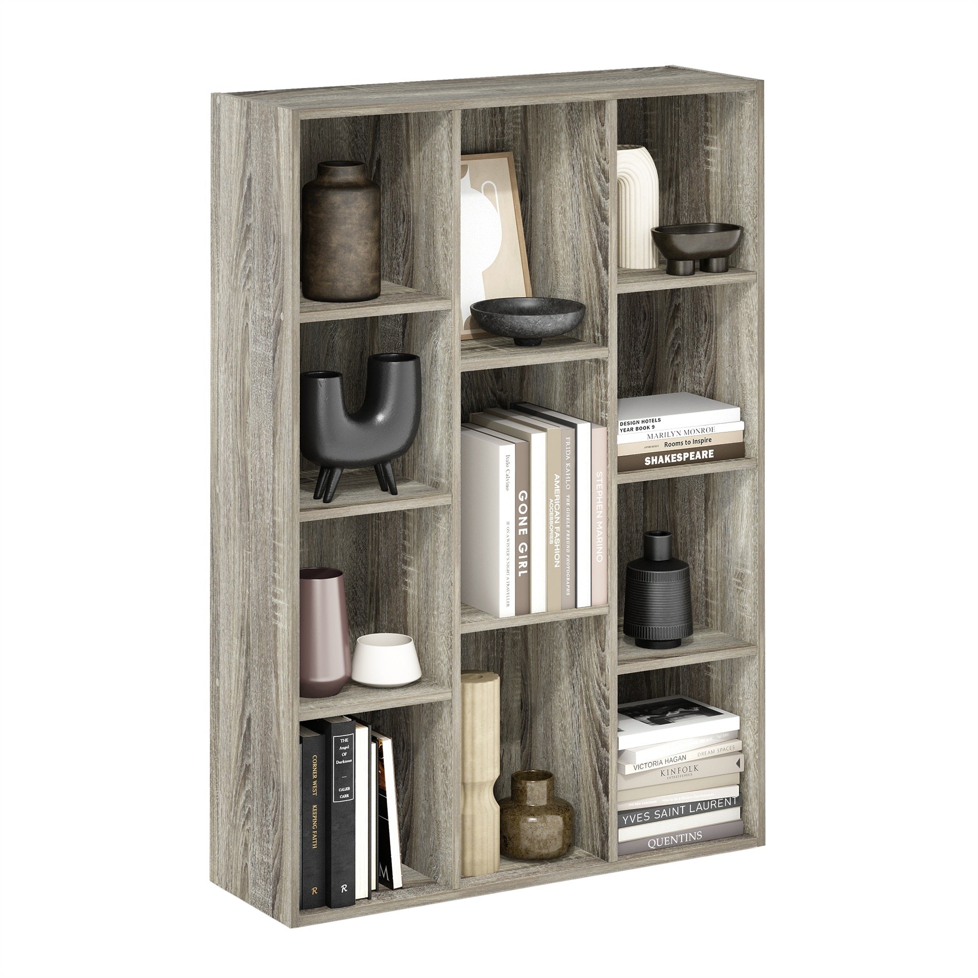 Furinno Luder 11-Cube Reversible Open Shelf Bookcase, French Oak