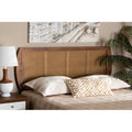 Baxton Studio Harris Mid-Century Modern Ash Walnut Finished Wood and Synthetic Rattan Queen Size Headboard