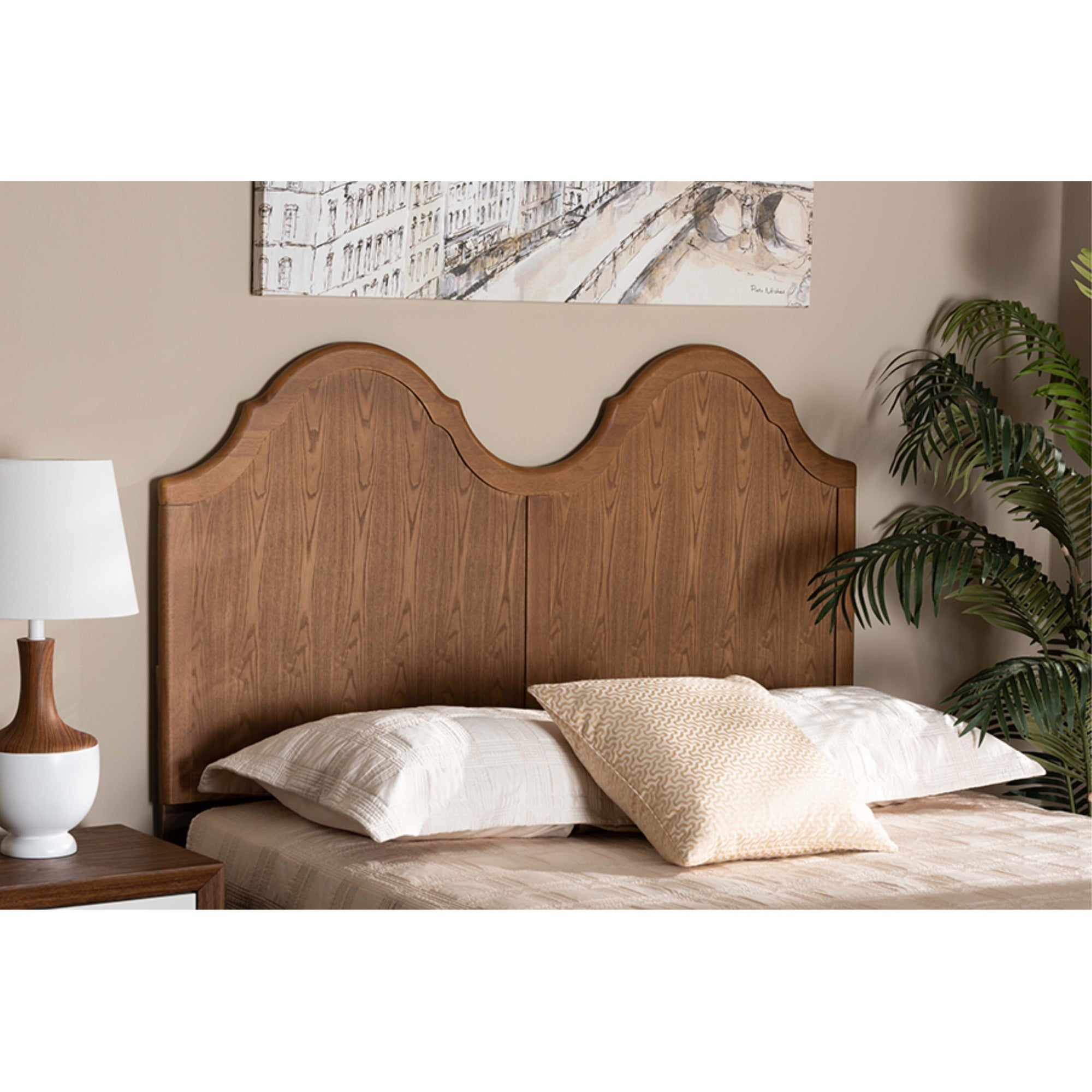 Baxton Studio Tobin Vintage Classic and Traditional Ash Walnut Finished Wood King Size Arched Headboard