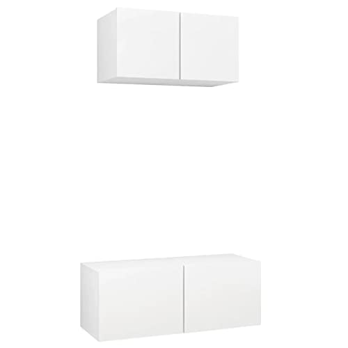 vidaXL TV Cabinet Set 2 Piece Home Living Room Furniture TV Stand HiFi Stereo Cabinet Media Unit Entertainment Center White Engineered Wood