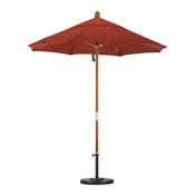 California Umbrella 7.5' Rd. Wooden Market Umbrella, Push Open Pin Stop , Sunbrella Spectrum Cilantro