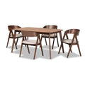 Baxton Studio Danton Midcentury Modern Beige Fabric Upholstered And Walnut Brown Finished Wood 5Piece Dining Set