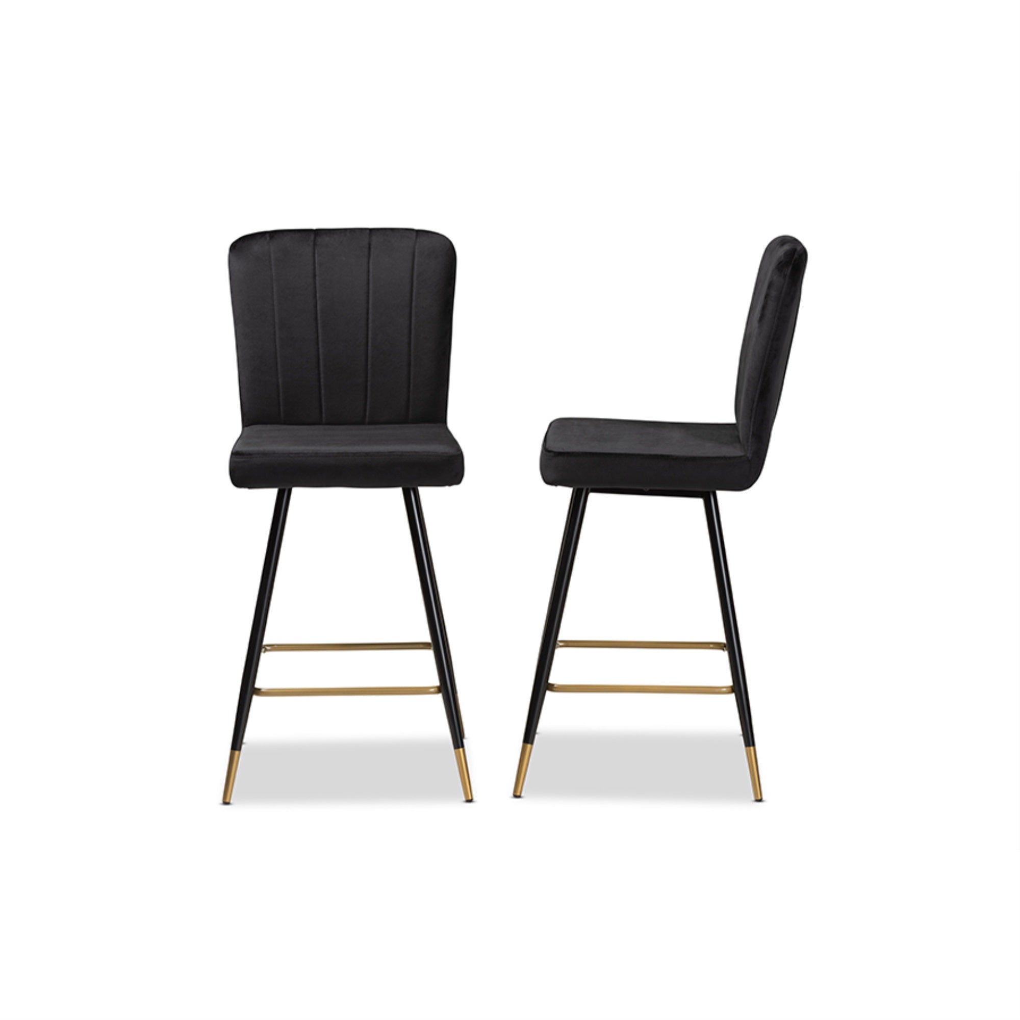 Baxton Studio Preston Modern Luxe and Glam Black Velvet Fabric Upholstered and Two-Tone Black and Gold Finished Metal 2-Piece Ba