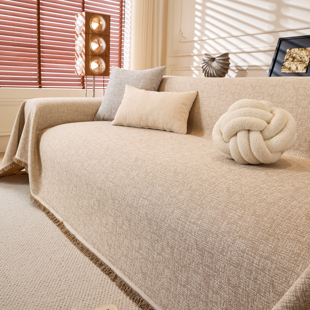 Linen-Look Textured Couch Throw Cover, Breathable Sofa Blanket & Furniture Protector