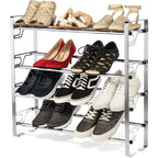 4-Tier Adjustable Expandable Freestanding Shoe Rack with Slide-N-Adjust, Chrome Finish
