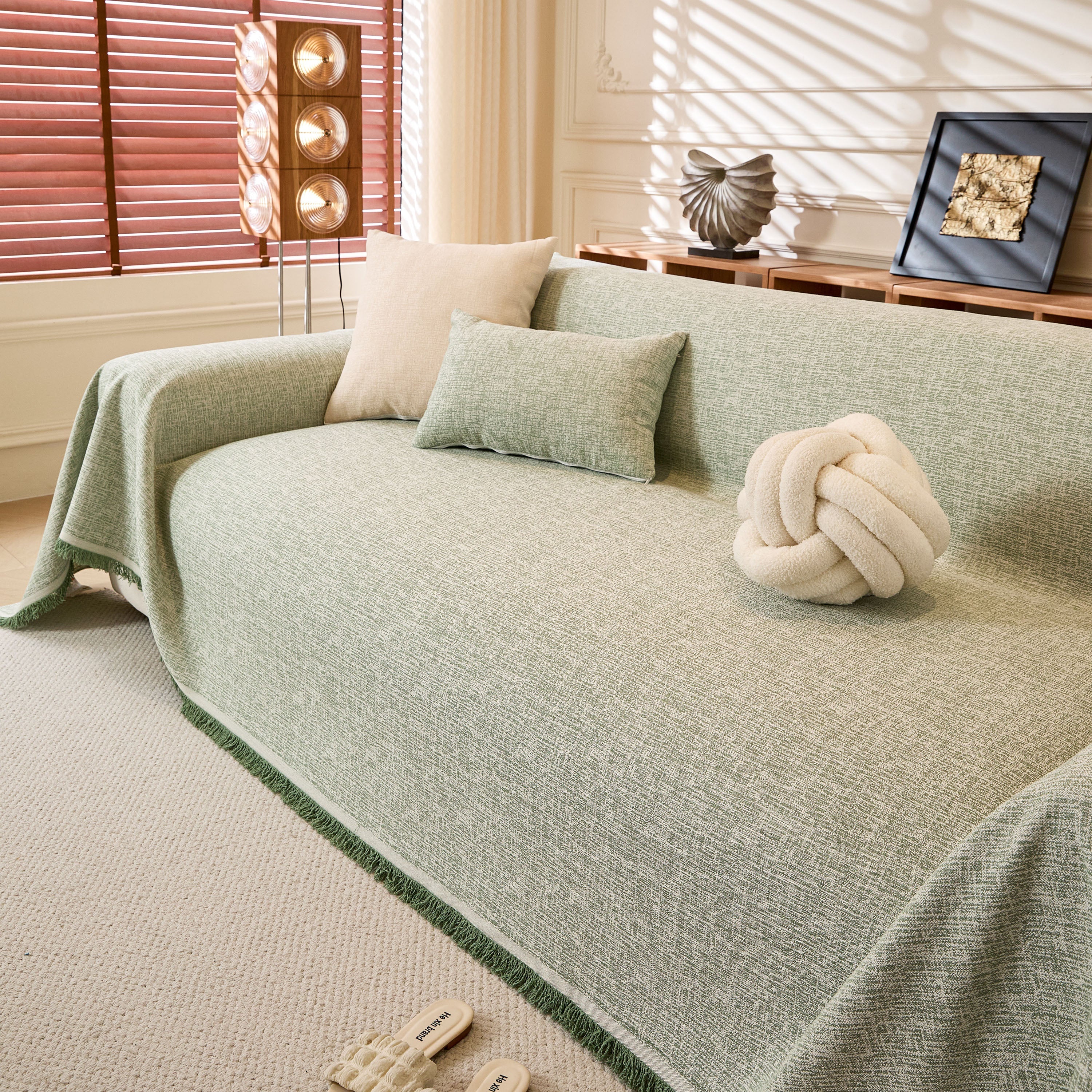 Linen-Look Textured Couch Throw Cover, Breathable Sofa Blanket & Furniture Protector