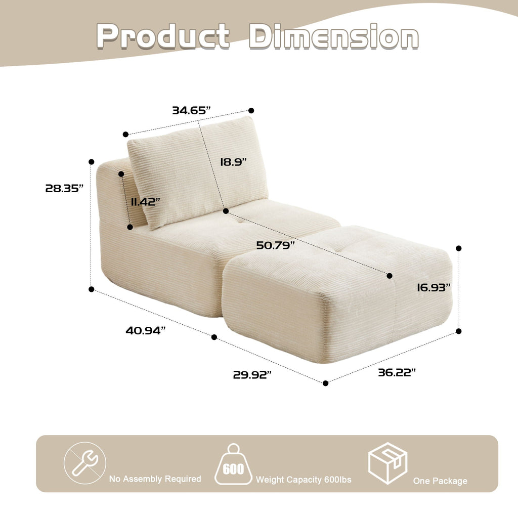 Single Chaise Longue With Movable Ottoman For Living Room