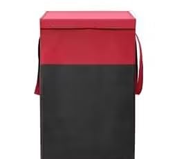 Fabric Laundry Basket with Lid and Strong Handles, Portable Clothes Hamper, Red and Black, Pack of 1