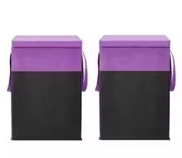 Fabric Laundry Basket with Lid and Strong Handles, Portable Clothes Hamper, Purple and Black, Pack of 2