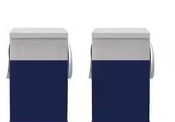 Large Laundry Hamper with Lid, Foldable Clothes Storage Bin, Grey Blue, with Side Handles, Space Saving, Pack of 2