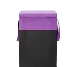 Fabric Laundry Basket with Lid and Strong Handles, Portable Clothes Hamper, Purple and Black, Pack of 1