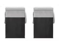Large Laundry Hamper with Lid, Foldable Clothes Storage Bin, Side Handles, Space Saving, Black and Grey, Pack of 2