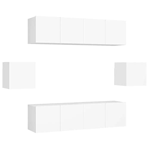 Vidaxl Tv Cabinet Set 6 Piece Home Indoor Living Room Hanging Wall-Mounted Stereo Plasma Hifi Cabinet Tv Stand Unit Furniture White Engineered Wood