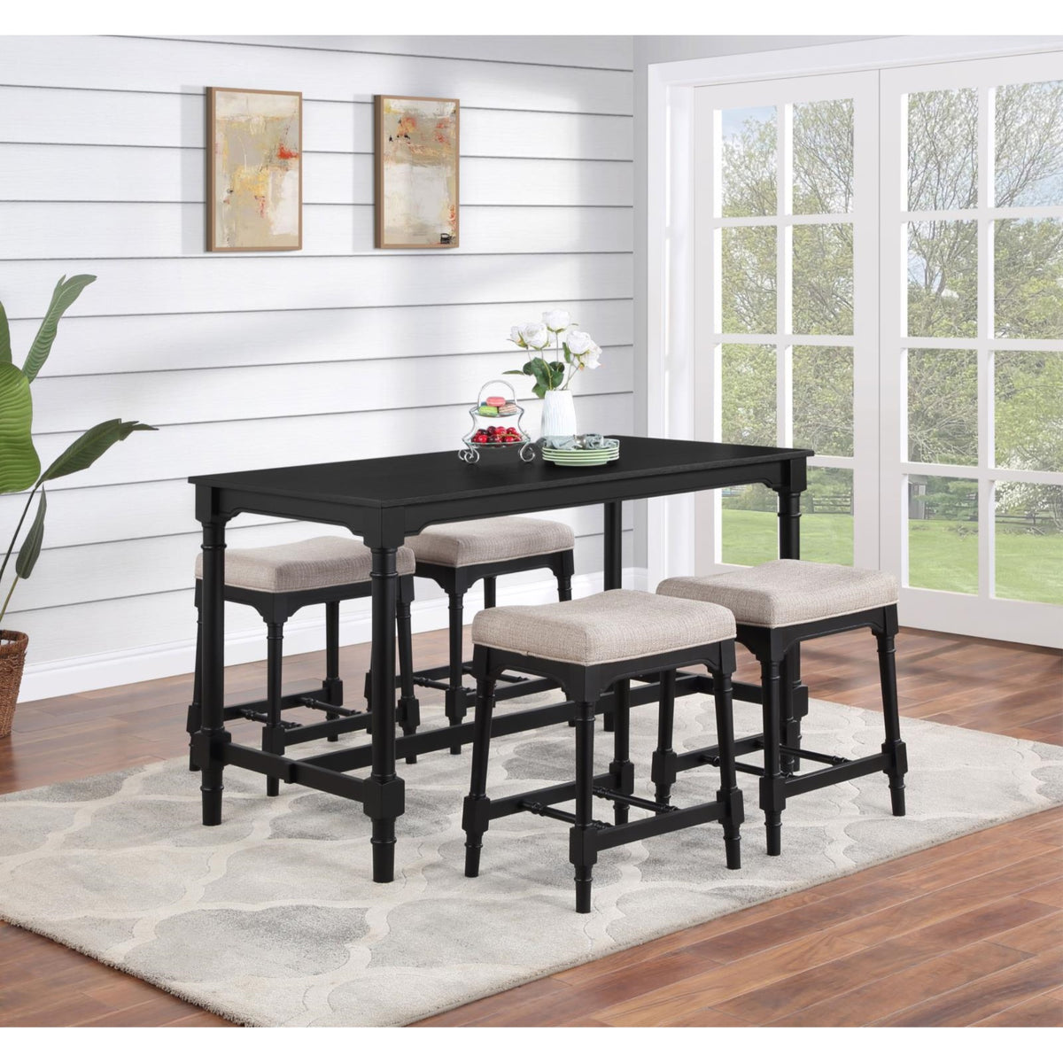 Martina 5-piece Rectangular Spindle Leg Counter Height Dining Set Oatmeal and Black