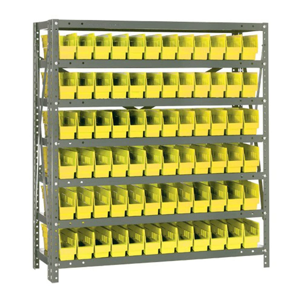 Quantum Storage Systems 1239100Yl Steel Shelving Unit With 4 Inch  Shelf Bins, 12 Inch  D X 36 Inch  W X 39 Inch  H, Yellow