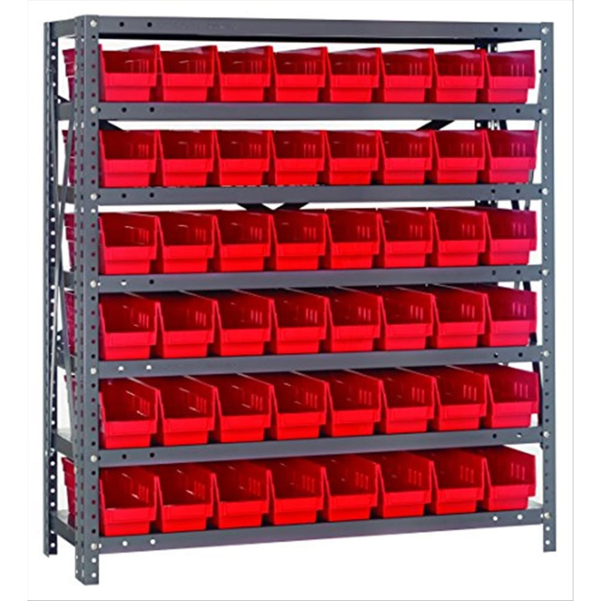 Quantum Storage Systems 1239101Rd Steel Shelving Unit With 4 Inch  Shelf Bins, 12 Inch  D X 36 Inch  W X 39 Inch  H, Red