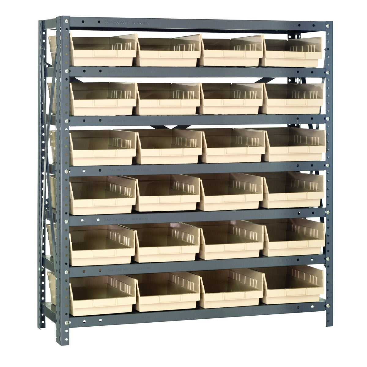 Quantum Storage Systems 1239107Iv Steel Shelving Unit With 4 Inch  Shelf Bins, 12 Inch  D X 36 Inch  W X 39 Inch  H, Ivory
