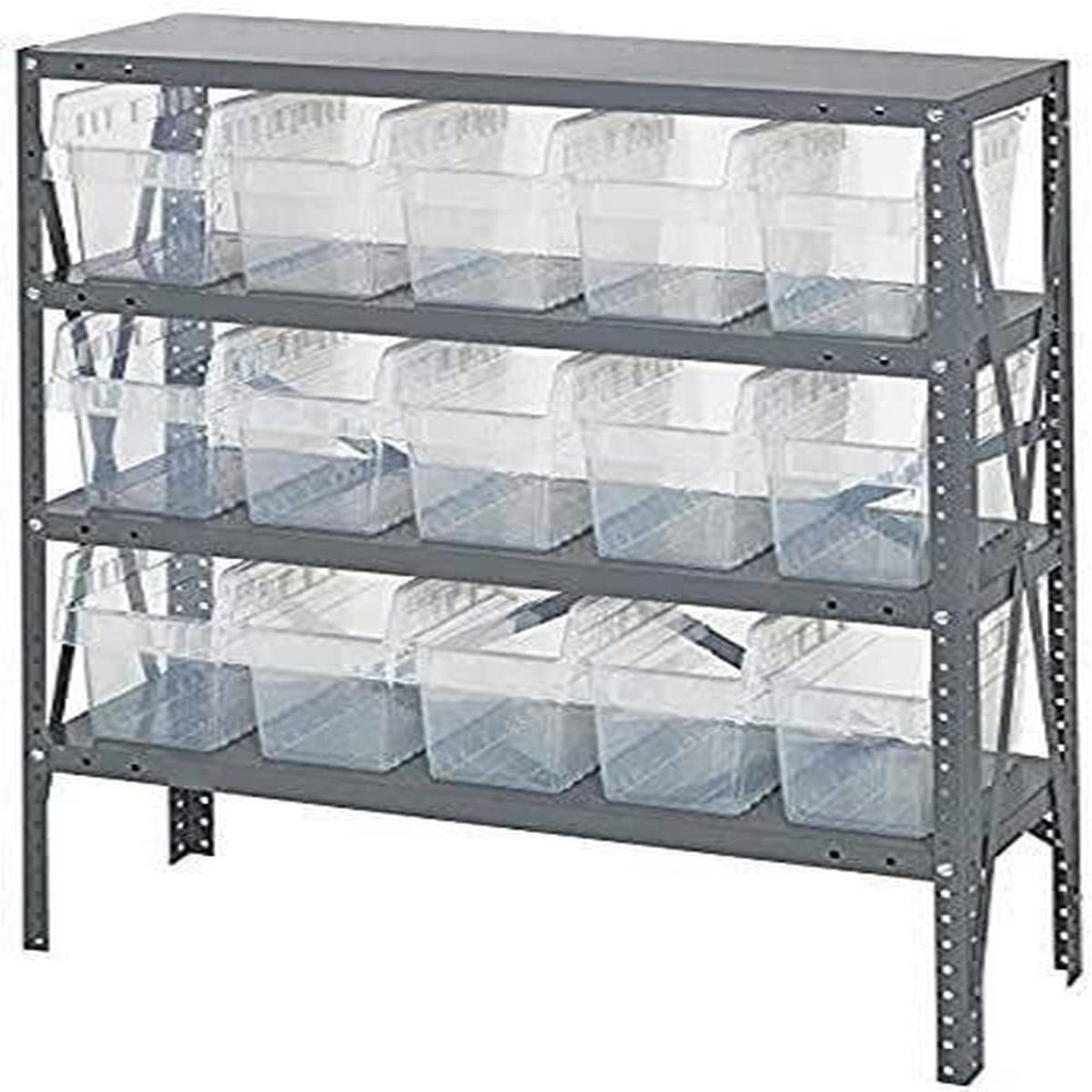 Quantum 1239Sb802Cl Shelving Unit, 12 Inch D X 36 Inch L X 39 Inch H, Carbon Steel, Galvanized With Clear Bins