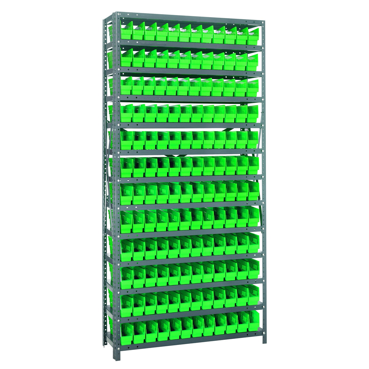 Quantum Storage 1275100Gn Steel Shelving Unit With 4 Inch  Shelf Bins, 12 Inch  D X 36 Inch  W X 75 Inch  H, Green