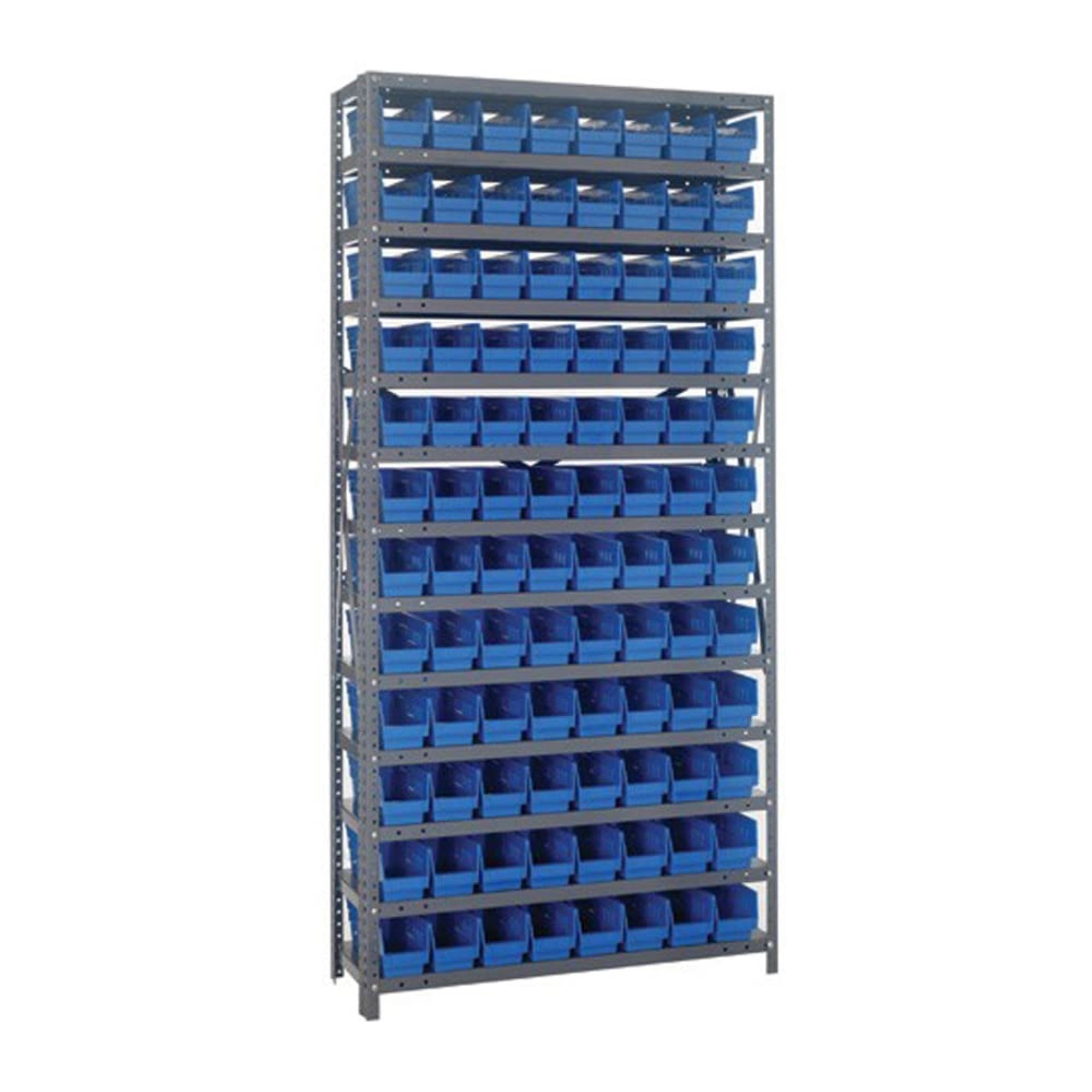 Quantum Storage Systems 1275-101BL Steel Shelving Unit with 4 Shelf Bins, 12 D x 36 W x 75 H, Blue