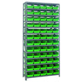 Quantum Storage Systems 1275102Gn Steel Shelving Unit With 4 Inch  Shelf Bins, 12 Inch  D X 36 Inch  W X 75 Inch  H, Green