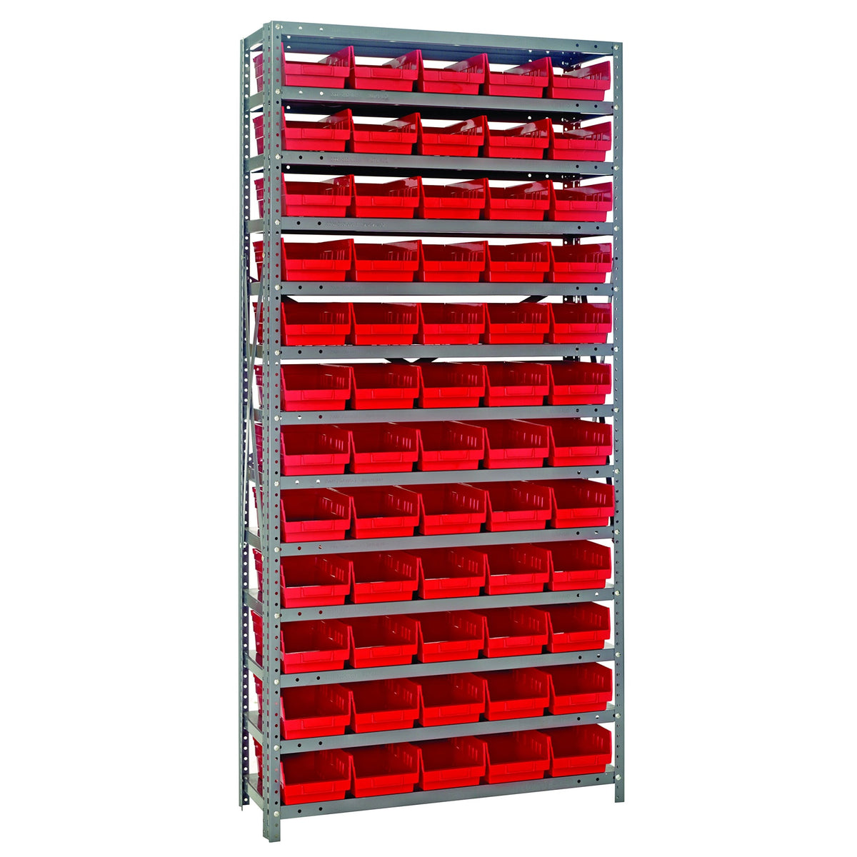 Quantum Storage Systems 1275102Rd Steel Shelving Unit With 4 Shelf Bins, 12 D X 36 W X 75 H, Red