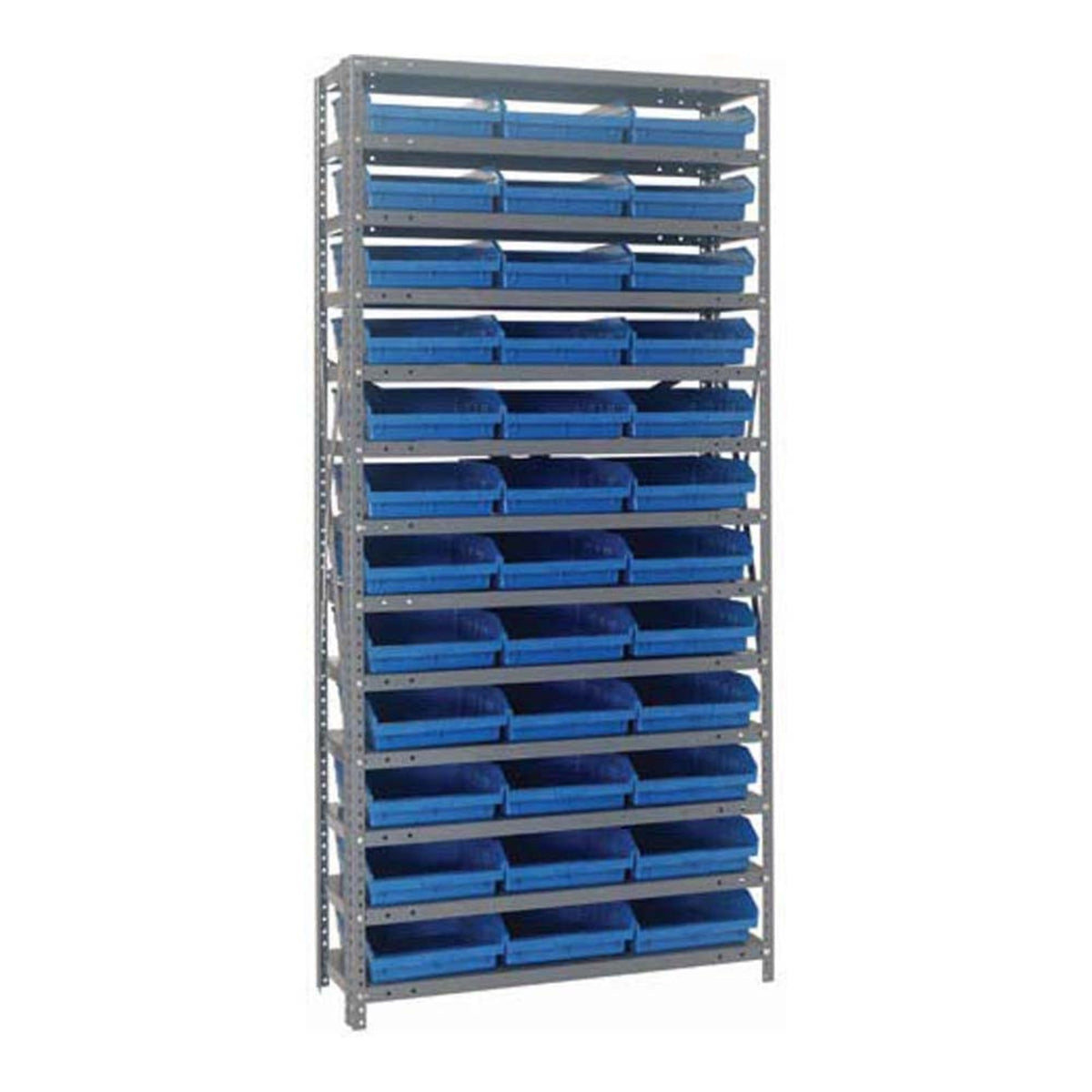 Quantum Storage Systems 1275109Bl Steel Shelving Unit With 4 Inch  Shelf Bins, 12 Inch  D X 36 Inch  W X 75 Inch  H, Blue