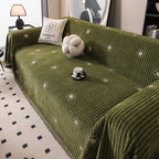 Chenille Camellia Floral Sofa Throw Cover Couch Blanket with Striped Jacquard