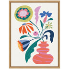 Sylvie Retro Whimsical Floral Vase Framed Canvas by Rachel Lee
